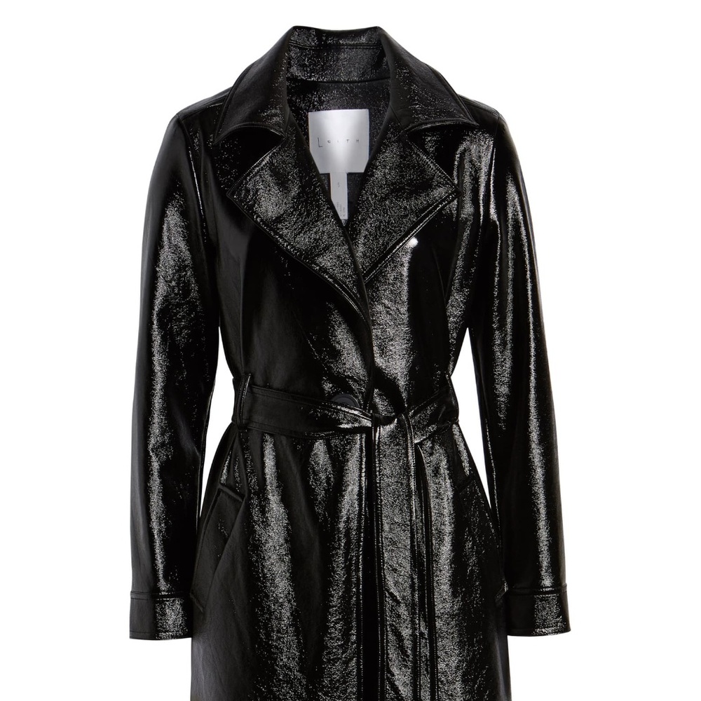 Leith Faux Patent Leather Trench Coat